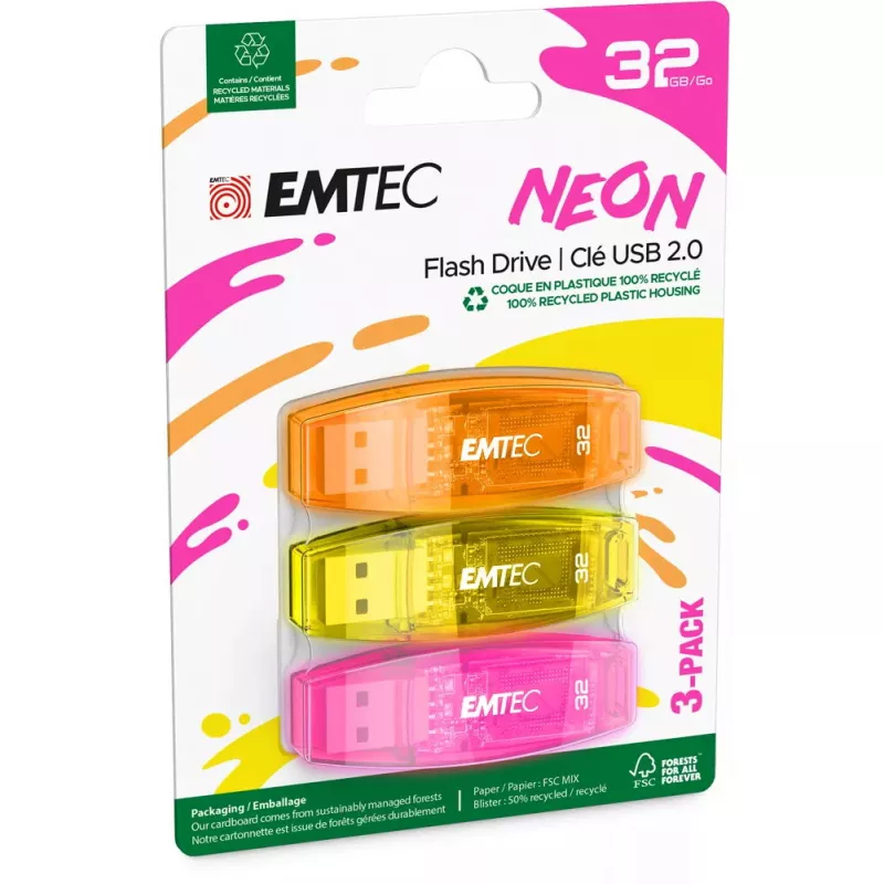 USB Flash Drive Emtec 32GB USB Type-A 2.0 C410 Neon