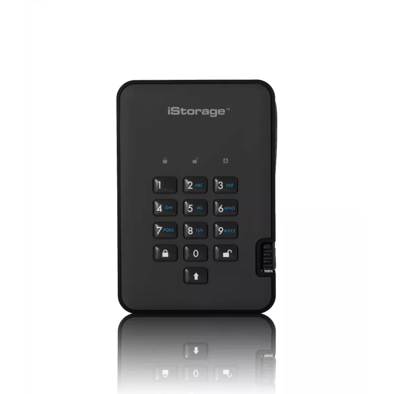 iStorage diskAshur2 256-bit 1TB USB 3.2 secure encrypted solid-state drive - Black IS-DA2-256-SSD-1TB-B
