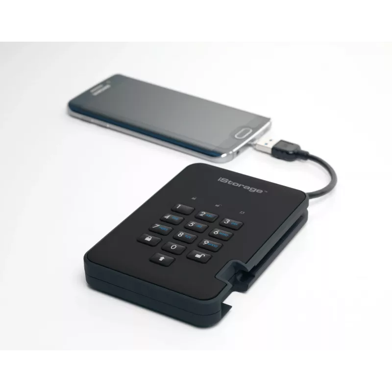 iStorage diskAshur2 256-bit 1TB USB 3.2 secure encrypted solid-state drive - Black IS-DA2-256-SSD-1TB-B