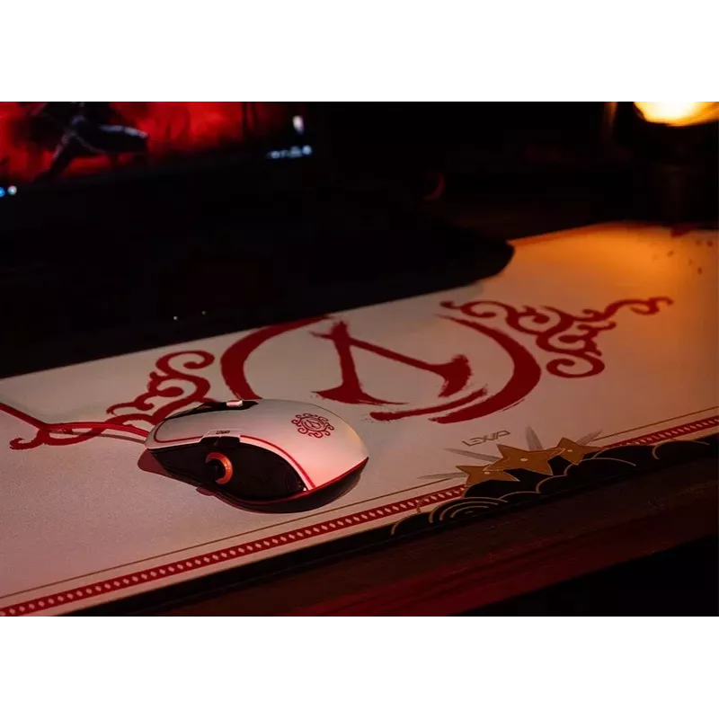 Lexip X Ubisoft - Assassin's Creed - Shadows Mouse, Right-hand, Optical, USB Type-A, 12000 DPI, Black, Gold, Red, White