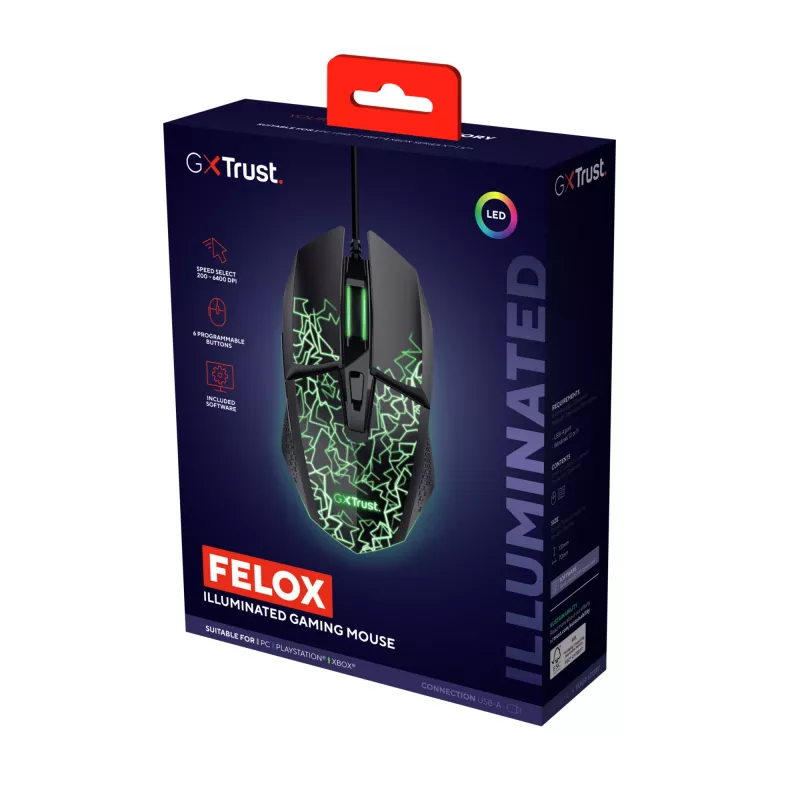 Trust GXT 113 Felox mouse Gaming Right-hand USB Type-A Optical 6400 DPI