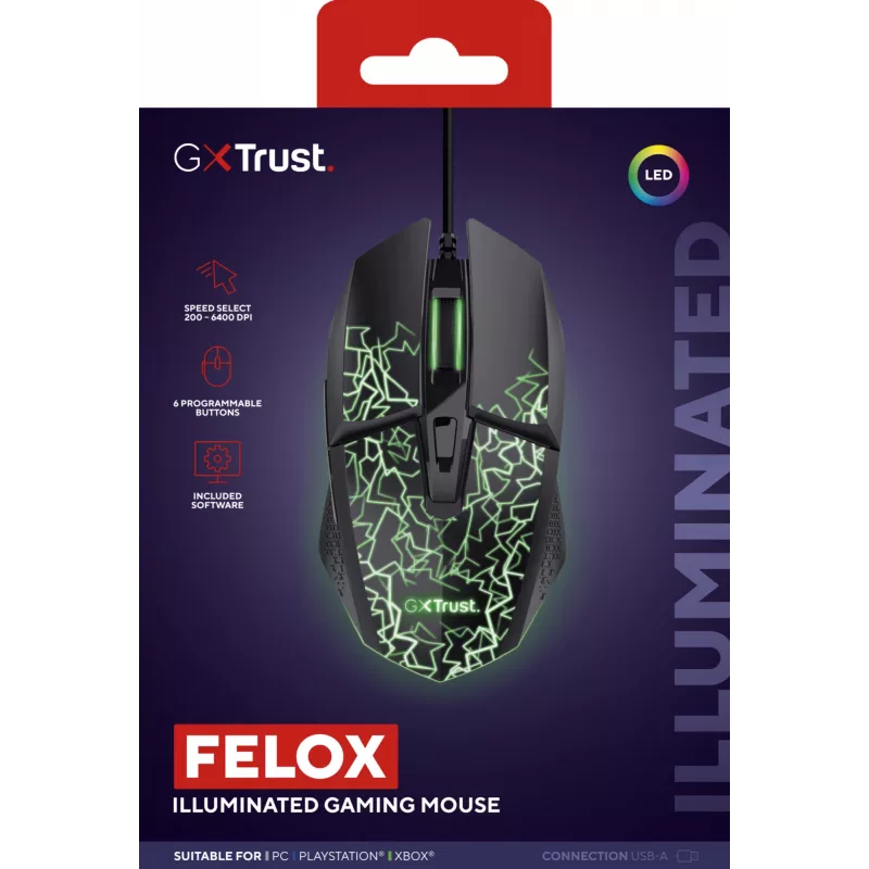 Trust GXT 113 Felox mouse Gaming Right-hand USB Type-A Optical 6400 DPI