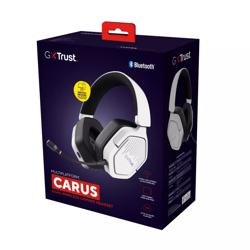 Trust GXT 493W Carus Headset Wired & Wireless Head-band, Helmet Gaming USB Type-C / USB Type-A Bluetooth White