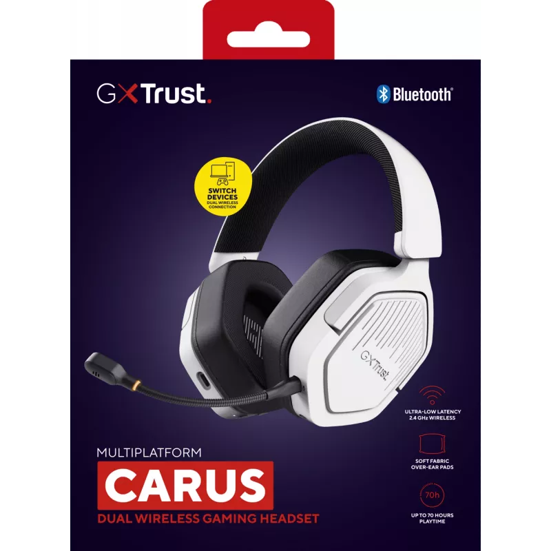 Trust GXT 493W Carus Headset Wired & Wireless Head-band, Helmet Gaming USB Type-C / USB Type-A Bluetooth White