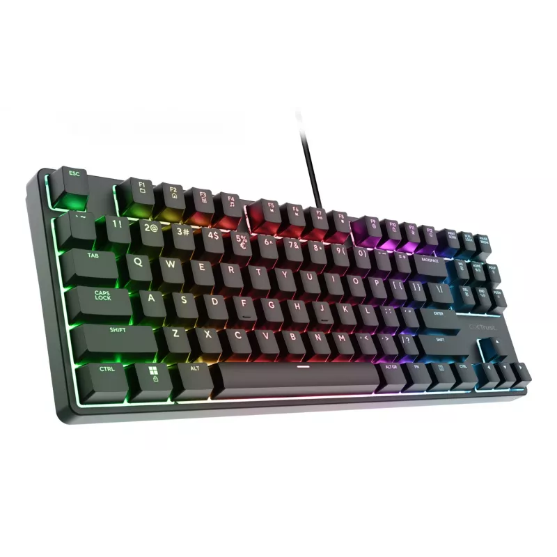 Mechanical gaming keyboard TRUST 26135, 80% 87-key, QWERTZ German layout, USB wired, black, 1.8 m cable