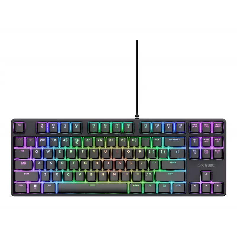 Mechanical gaming keyboard TRUST 26135, 80% 87-key, QWERTZ German layout, USB wired, black, 1.8 m cable