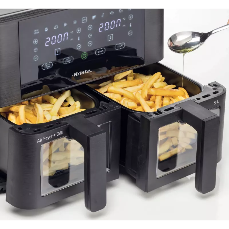 Ariete 4631 Double Air fryer 9L, 2400W, Total capacity 9L, 11 programs, Multifunction, Up to 3.6kg of fried food Temperature up to 200°C, Double basket, Black