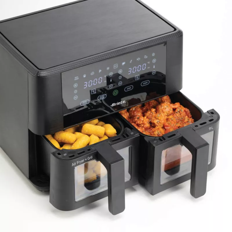 Ariete 4631 Double Air fryer 9L, 2400W, Total capacity 9L, 11 programs, Multifunction, Up to 3.6kg of fried food Temperature up to 200°C, Double basket, Black