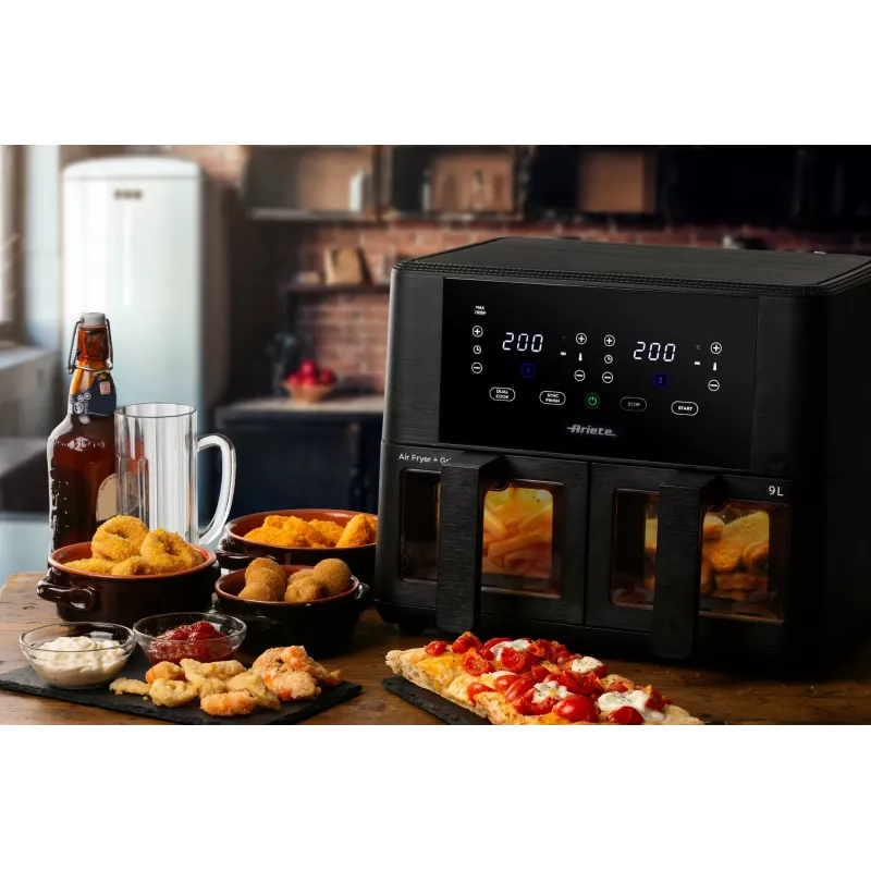 Ariete 4631 Double Air fryer 9L, 2400W, Total capacity 9L, 11 programs, Multifunction, Up to 3.6kg of fried food Temperature up to 200°C, Double basket, Black
