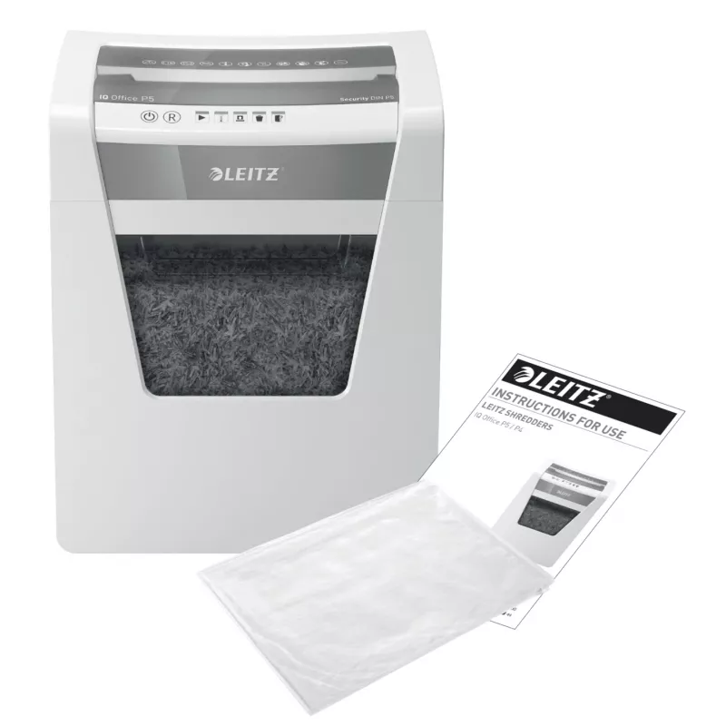 Leitz IQ Office Paper Shredder Security P5, Micro-cut shredding, 22.3 cm, 2 x 15 mm, 23 L, 250 sheets, 55 dB