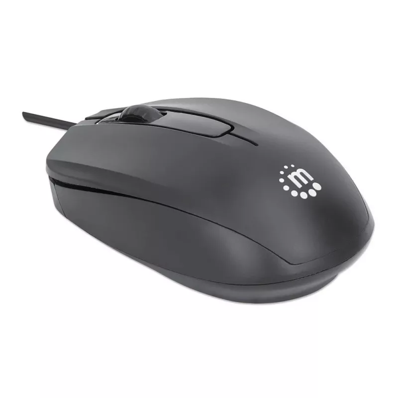Manhattan Comfort II USB Wired Mouse, Black, 1000dpi, USB-A, Optical, Ambidextrous, Portable/Compact, Three Button with Scroll Wheel, Three Year Warranty
