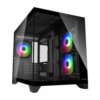 Mini Tower PC Case Cougar FV150 ARGB — Black, supports 2x120/140mm side fans, 1x120mm rear, HDD 2.5 inch/3.5 inch, 285×435×365 mm