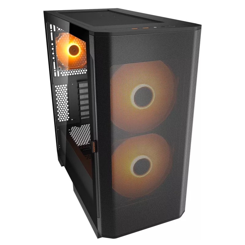 PC Midi Tower Case Cougar Airface FLO ARGB, Black — supports 2x180mm front, 1x120mm rear, 2.5/3.5 inch drives, 240×480×509 mm