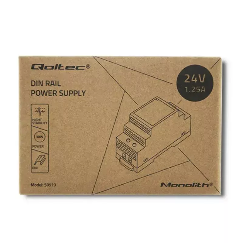 DIN rail power supply QOLTEC 30W 24V 1.25A gray