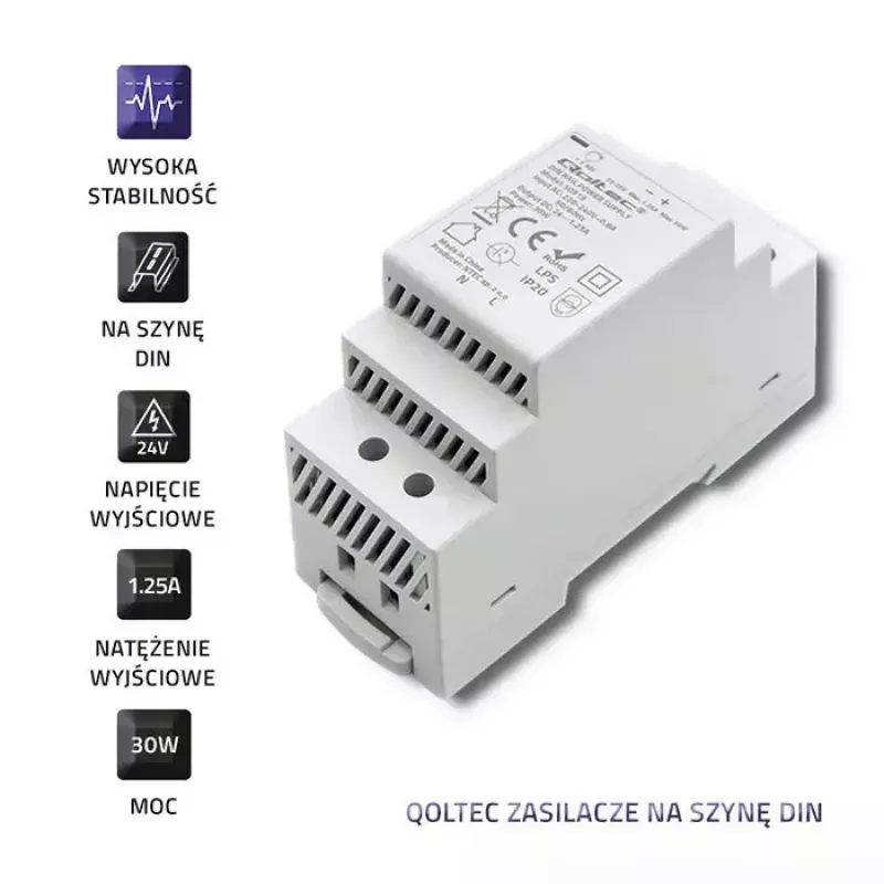DIN rail power supply QOLTEC 50920, single-phase, for industrial installations