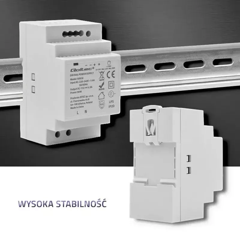 DIN rail power supply QOLTEC 50920, single-phase, for industrial installations