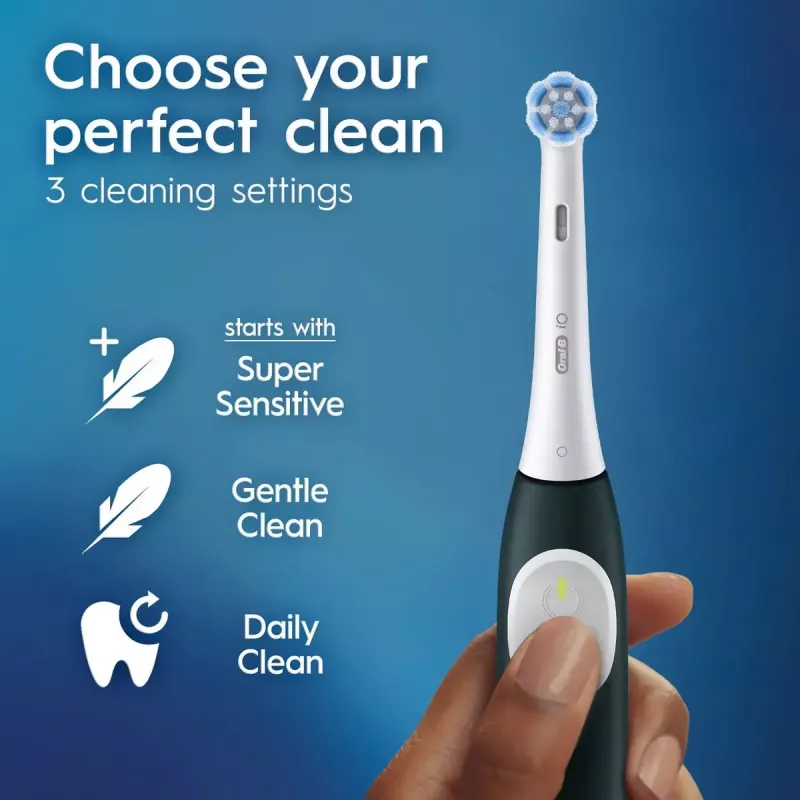 Electric toothbrush BRAUN iO2 — rechargeable adult toothbrush, 3 modes, pressure sensor, 2 brush heads, Forest Green