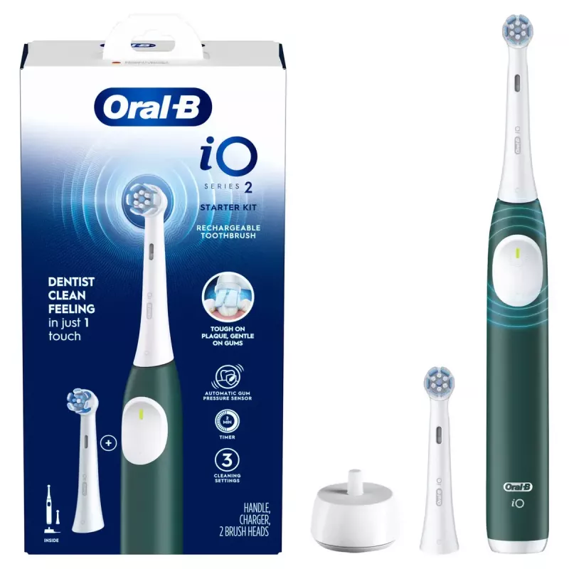 Electric toothbrush BRAUN iO2 — rechargeable adult toothbrush, 3 modes, pressure sensor, 2 brush heads, Forest Green