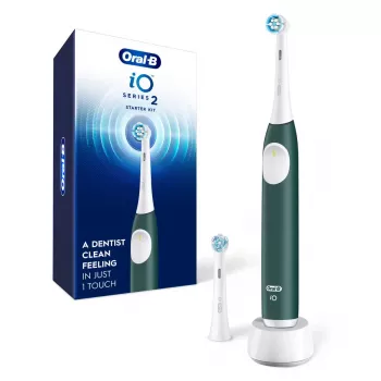 Electric toothbrush BRAUN iO2 — rechargeable adult toothbrush, 3 modes, pressure sensor, 2 brush heads, Forest Green