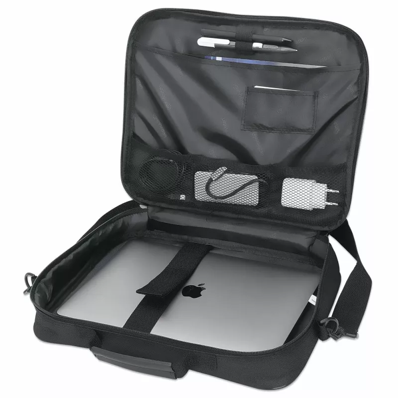 Manhattan Cambridge Laptop Bag 14.1 inch, Clamshell Design, Black, LOW COST, Accessories Pocket, Document Compartment on Back, Shoulder Strap (removable), Equivalent to Targus CN313/CN414EU, Notebook Case, Three Year Warranty