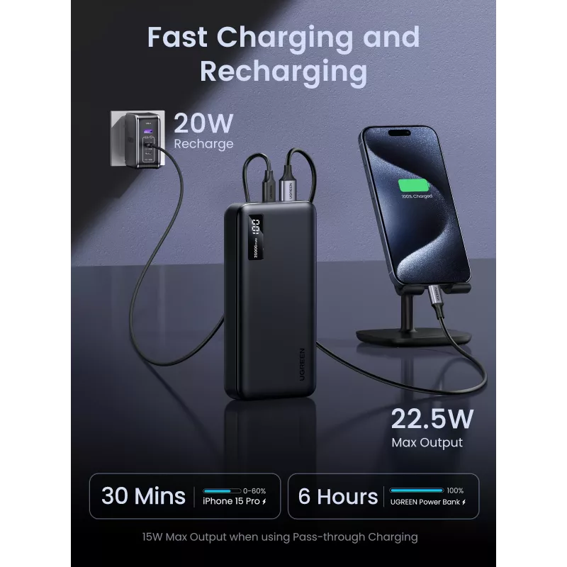 Ugreen 25683 power bank 20000 mAh Black