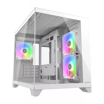 Mini Tower PC Case Cougar FV150 ARGB White — Micro-ATX / Mini-ITX, side window, 2x120mm + 1x120mm fans, 2.5 inch & 3.5 inch bays
