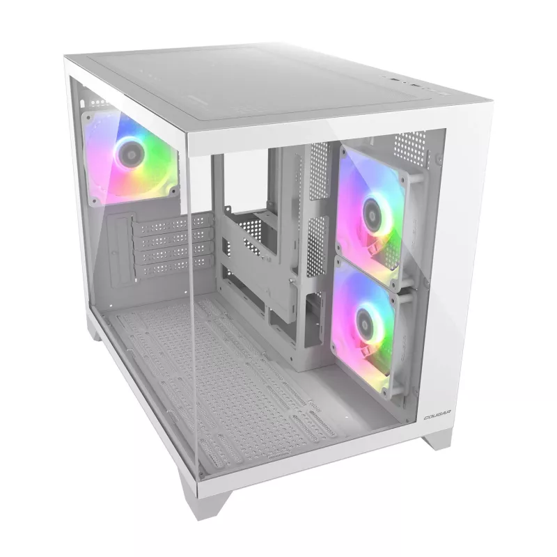 Mini Tower PC Case Cougar FV150 ARGB White — Micro-ATX / Mini-ITX, side window, 2x120mm + 1x120mm fans, 2.5 inch & 3.5 inch bays