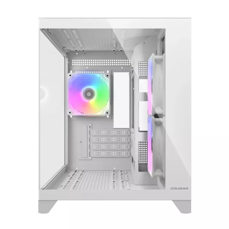 Mini Tower PC Case Cougar FV150 ARGB White — Micro-ATX / Mini-ITX, side window, 2x120mm + 1x120mm fans, 2.5 inch & 3.5 inch bays