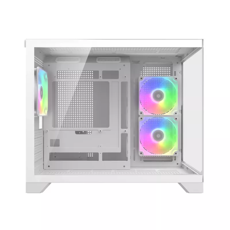 Mini Tower PC Case Cougar FV150 ARGB White — Micro-ATX / Mini-ITX, side window, 2x120mm + 1x120mm fans, 2.5 inch & 3.5 inch bays