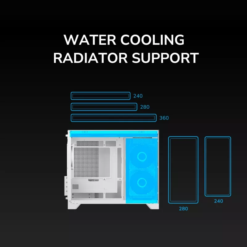 Mini Tower PC Case Cougar FV150 ARGB White — Micro-ATX / Mini-ITX, side window, 2x120mm + 1x120mm fans, 2.5 inch & 3.5 inch bays