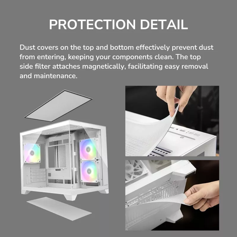 Mini Tower PC Case Cougar FV150 ARGB White — Micro-ATX / Mini-ITX, side window, 2x120mm + 1x120mm fans, 2.5 inch & 3.5 inch bays