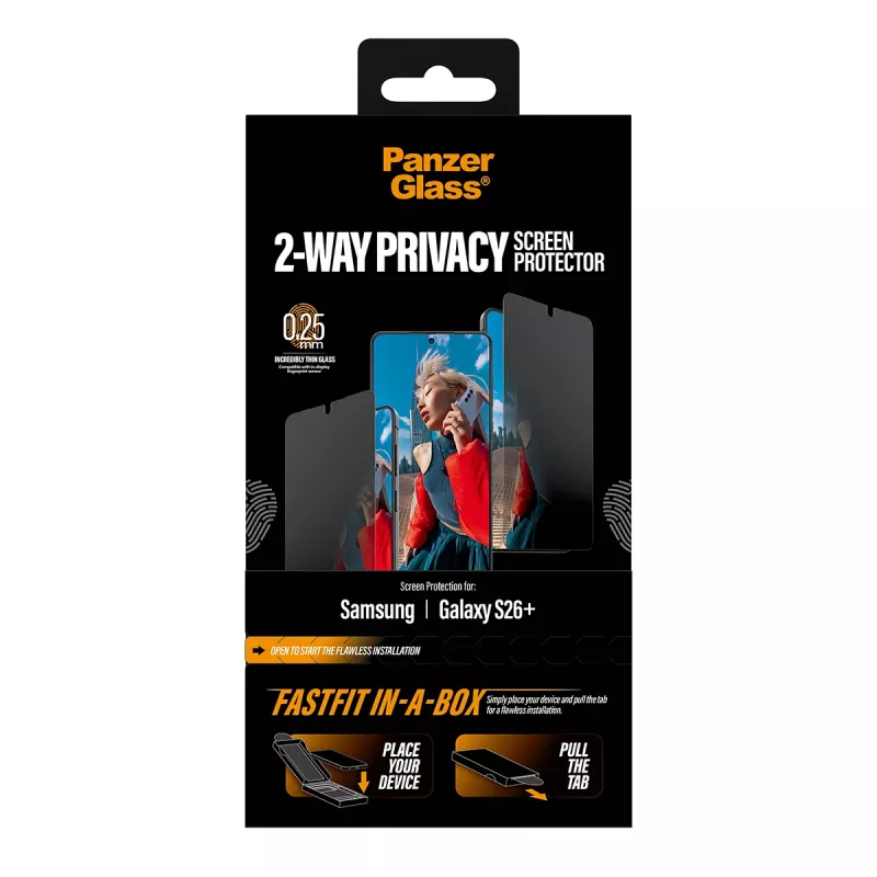 Screen protector PanzerGlass 2-Way Privacy for Samsung New Galaxy S 2026 Plus — Ultra-Wide PET with FASTFIT