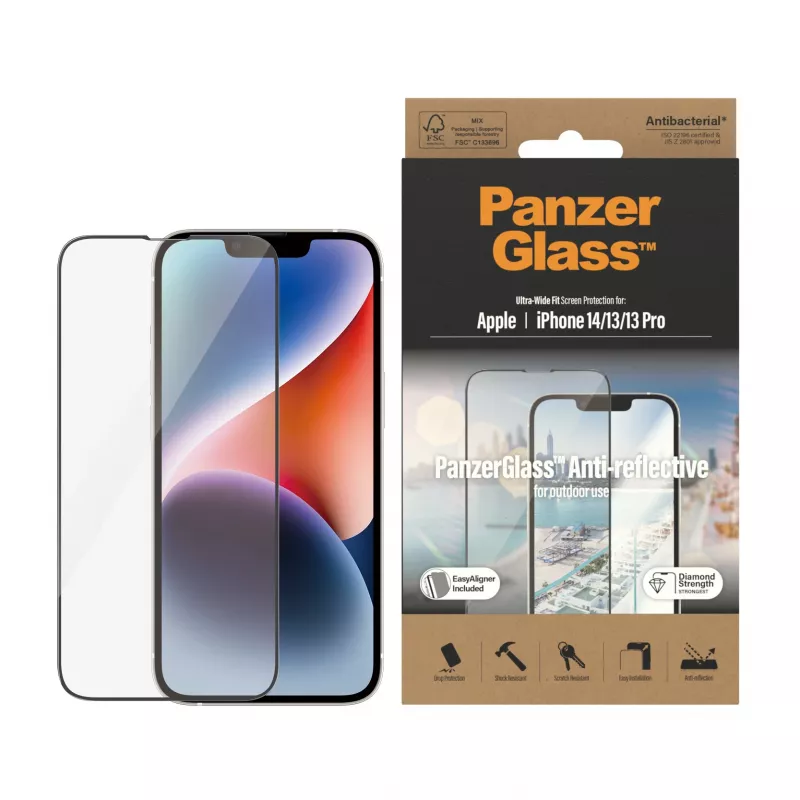 Screen protector PanzerGlass Anti-reflective for Apple iPhone 14 / 13 / 13 Pro — Tempered glass, PET, Ultra-wide fit, EasyAligner