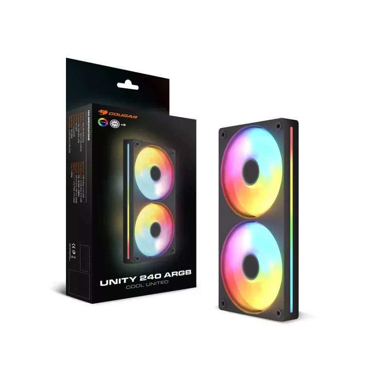 Fan Cougar Unity240-FB Single-Frame 240 ARGB PWM Forward, 120mm, 700–2500 RPM, FDB, 5.4 mmH₂O, black