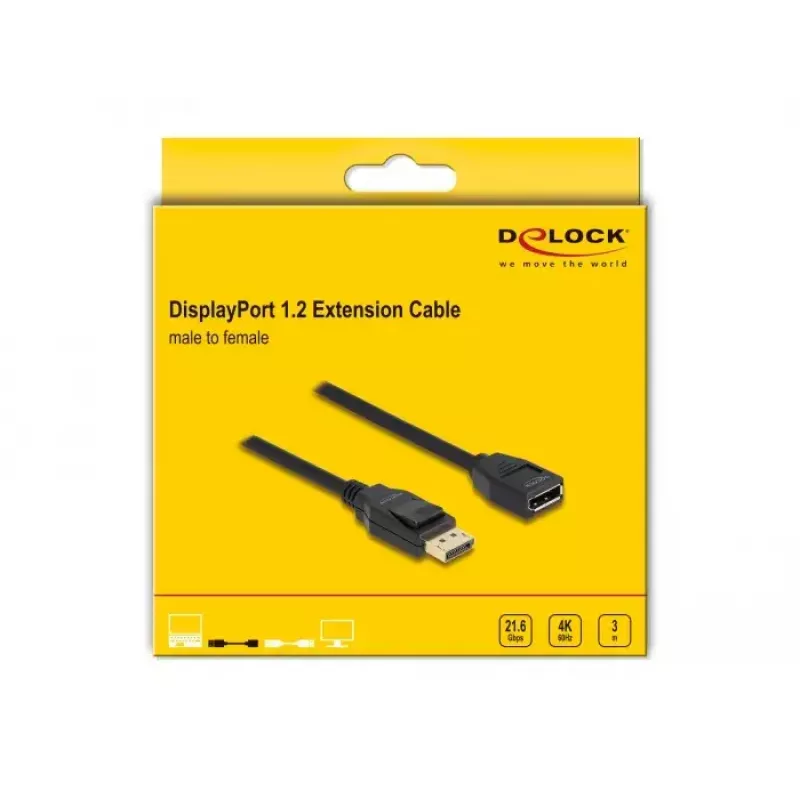 DeLOCK DisplayPort 1.2 extension cable 4K 60 Hz 3 m