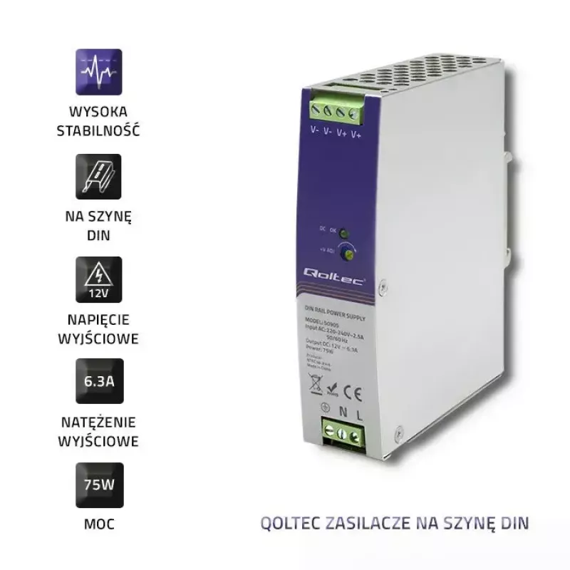 Industrial DIN rail power supply QOLTEC 50905