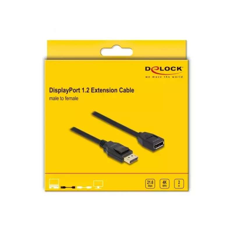 DeLOCK DisplayPort 1.2 extension cable 4K 60 Hz 2 m