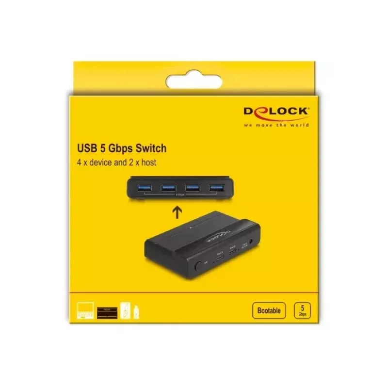 DeLOCK USB Switch 4 x Device 2 x Host 5 Gbps Black