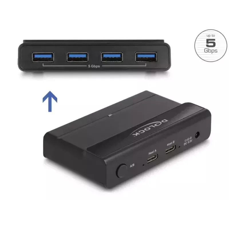 DeLOCK USB Switch 4 x Device 2 x Host 5 Gbps Black