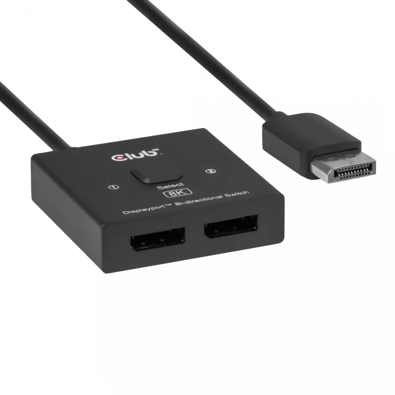 DisplayPort 2‑in‑1 Bi‑directional Switch CLUB3D CSV-1009 — 2x DisplayPort outputs, 8K@60Hz, black