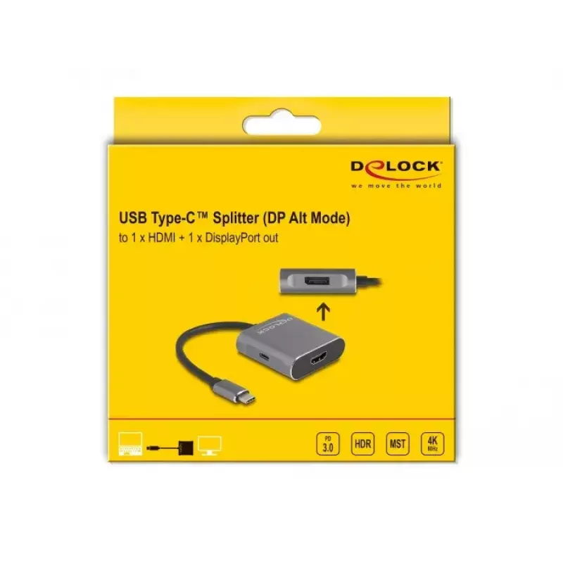 DeLOCK USB Type-C Splitter DP Alt Mode 1x HDMI 1x DisplayPort MST