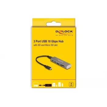 DeLOCK 3 Port USB Hub 10 Gbps with SD Micro SD Card Reader Type-C