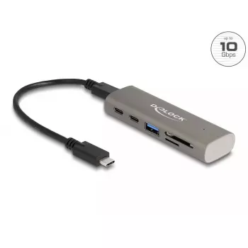 DeLOCK 3 Port USB Hub 10 Gbps with SD Micro SD Card Reader Type-C