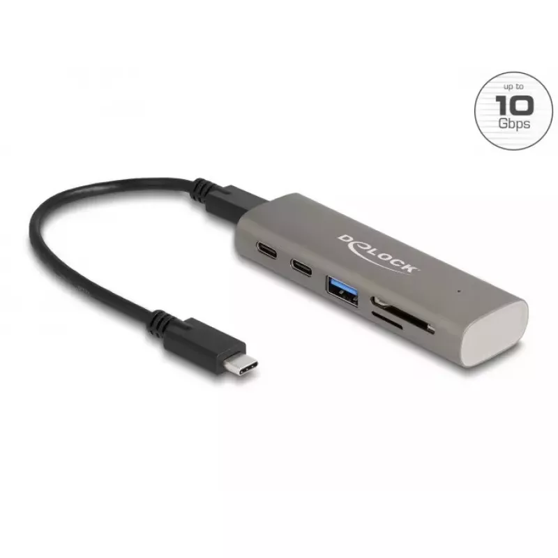 DeLOCK 3 Port USB Hub 10 Gbps with SD Micro SD Card Reader Type-C