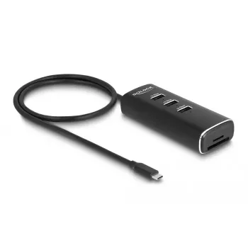 DeLOCK 3 Port USB Hub 10 Gbps with SD Micro SD Reader Type-C 60 cm Cable