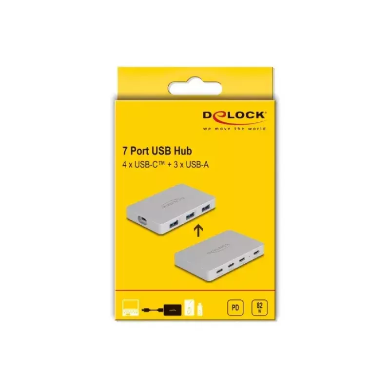 DeLOCK 7 Port USB Hub 4 x USB Type-C 3 x USB Type-A PD 82W