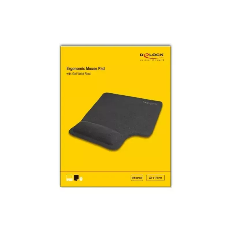 DeLOCK Ergonomic Mouse Pad with Gel Wrist Rest left-hander black
