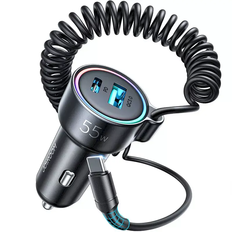 Car charger Joyroom JR-CL07 3-in-1 60W with built-in USB-C cable 1.6 m, black