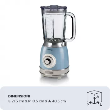 Ariete 583, Vintage Blender with 1.5 Liter glass cup, 4 Stainless Steel Blades, 4 Speeds + Pulse, 1000 Watt, Blue