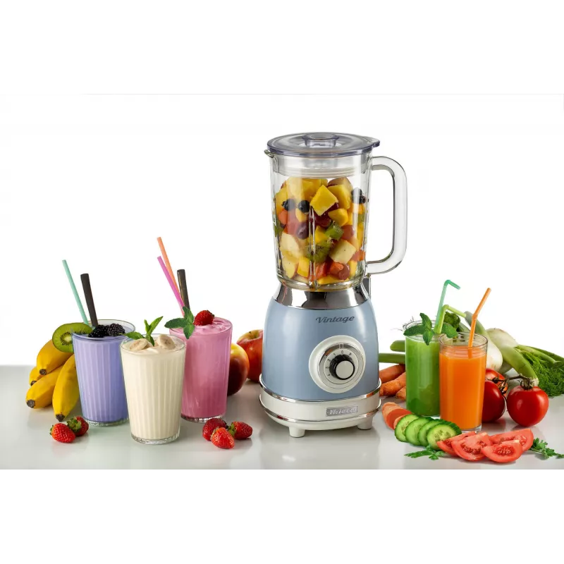 Ariete 583, Vintage Blender with 1.5 Liter glass cup, 4 Stainless Steel Blades, 4 Speeds + Pulse, 1000 Watt, Blue